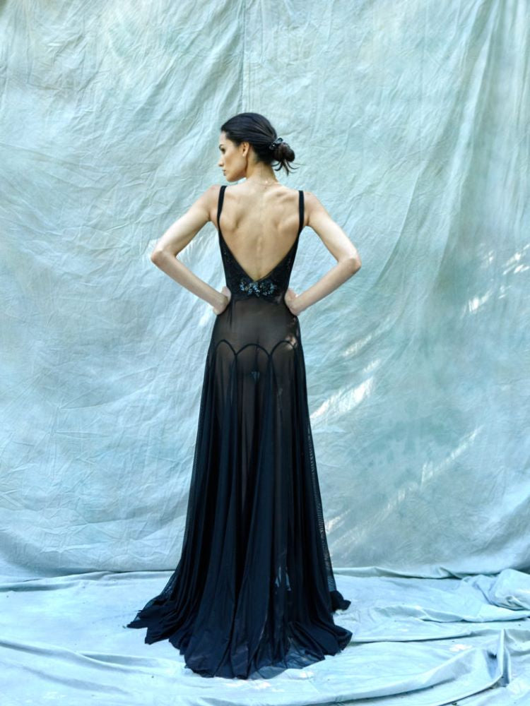 model-Flavia-gown-bespoke-black-Taryn-Winters-Lingerie