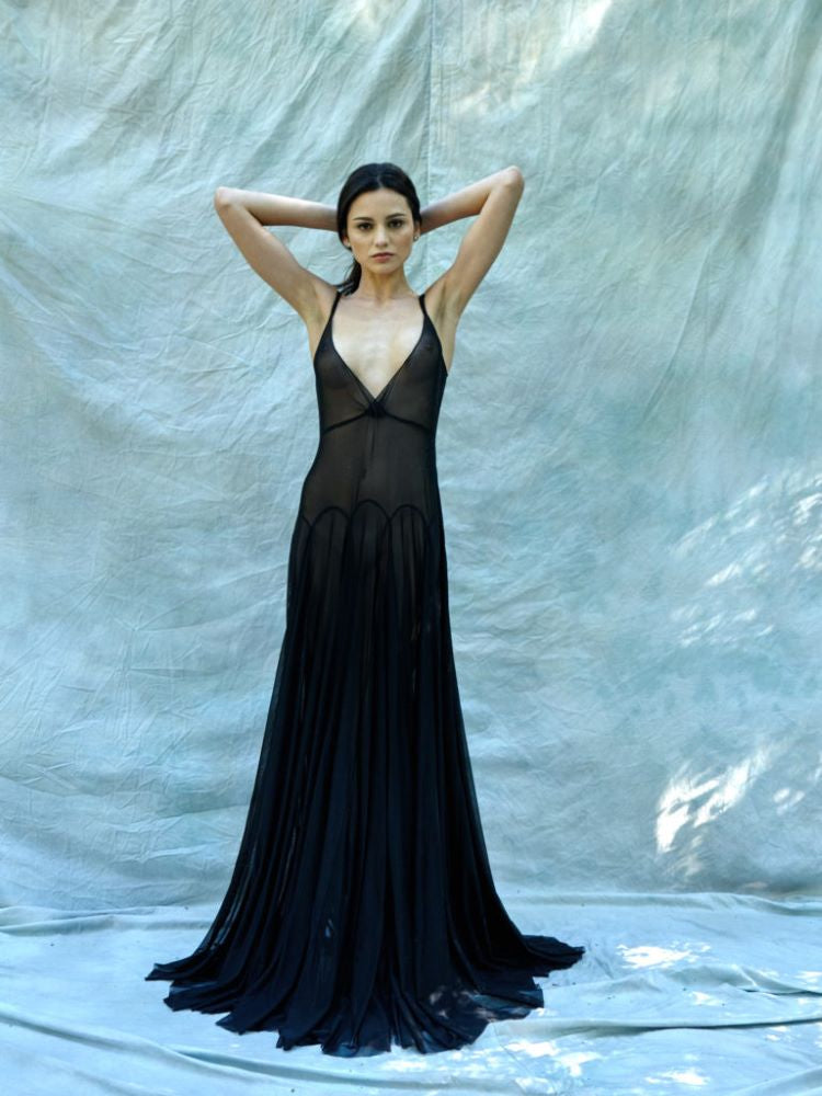 model-Flavia-gown-black-bespoke-beaded-Taryn-Winters-Lingerie